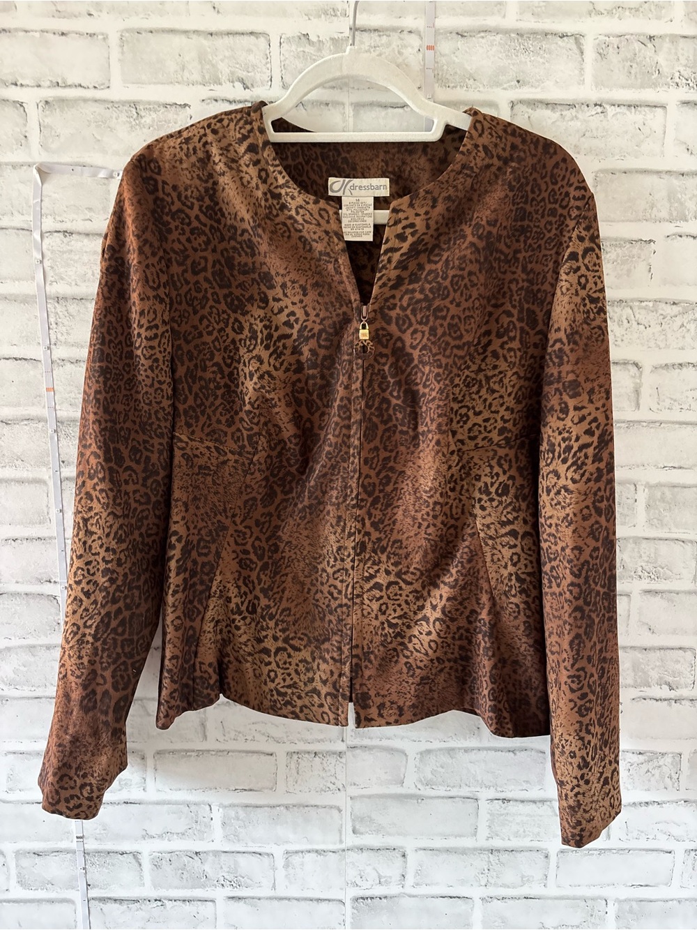 dressbarn Brown Leopard-Print Zip Front Jacket